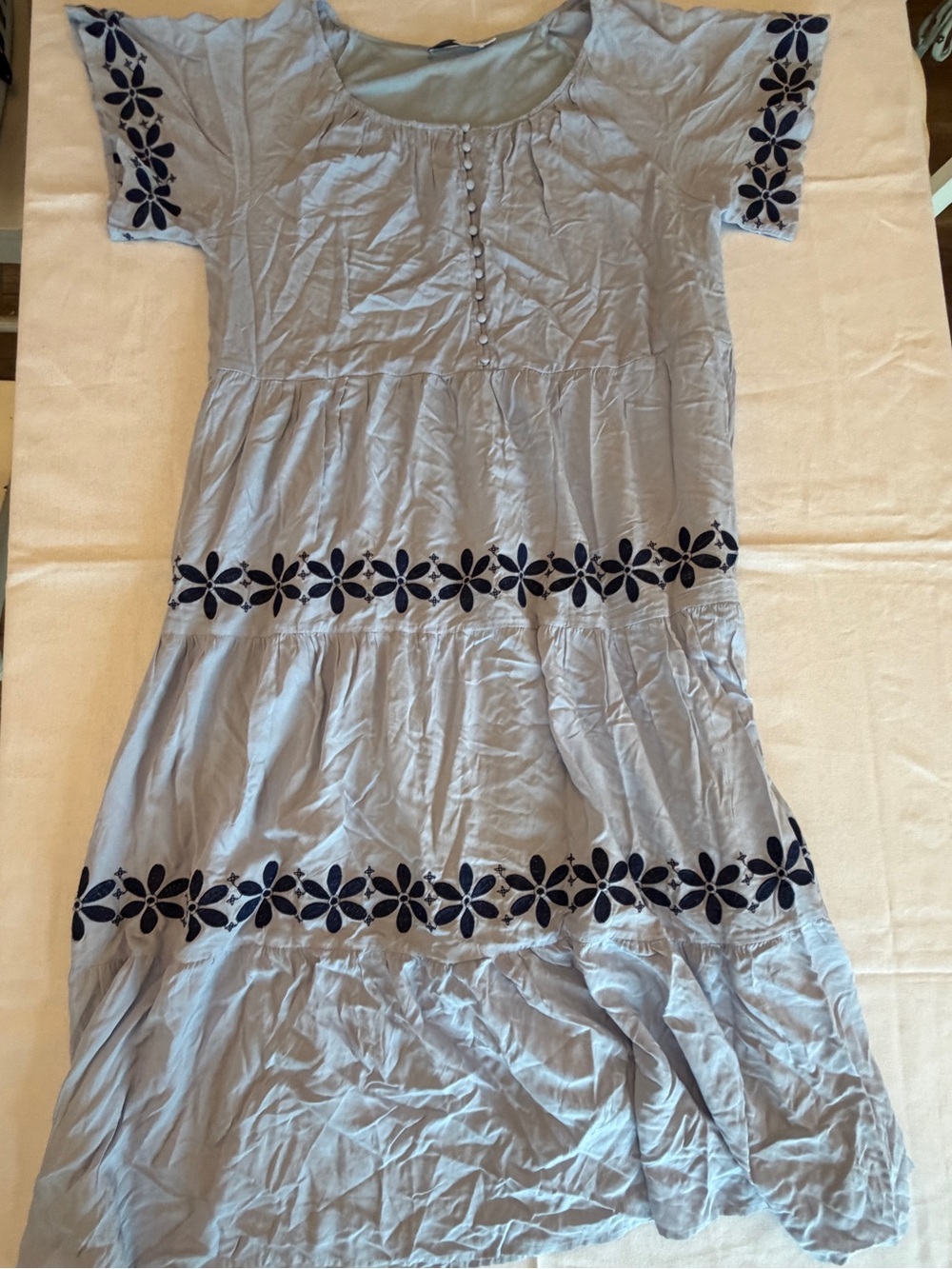 Piper and Scoot Light Blue Embroidered Maxi  Dress with Navy Floral Trim XXL